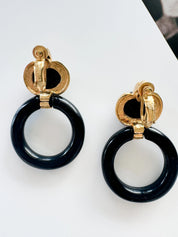 Vintage Givenchy Earrings, Gold Tone Earrings, Vintage Dangle Earrings, black  Earrings, Vintage Givenchy hoop  Earrings, Gift for her