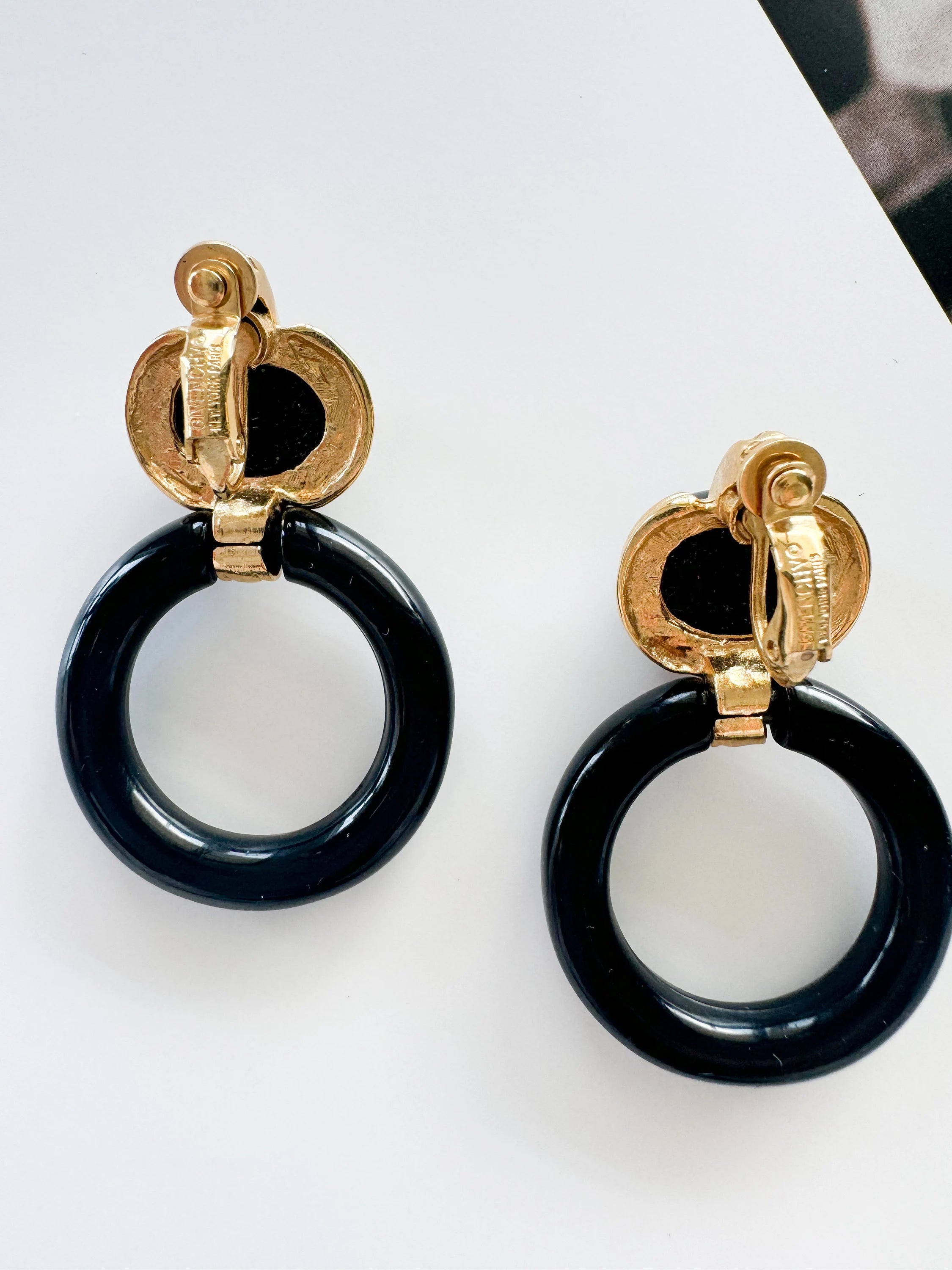 Vintage Givenchy Earrings, Gold Tone Earrings, Vintage Dangle Earrings, black  Earrings, Vintage Givenchy hoop  Earrings, Gift for her