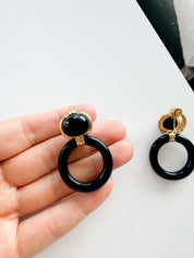 Vintage Givenchy Earrings, Gold Tone Earrings, Vintage Dangle Earrings, black  Earrings, Vintage Givenchy hoop  Earrings, Gift for her