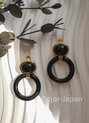 Vintage Givenchy Earrings, Gold Tone Earrings, Vintage Dangle Earrings, black  Earrings, Vintage Givenchy hoop  Earrings, Gift for her