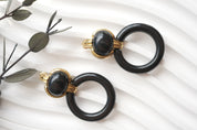 Vintage Givenchy Earrings, Gold Tone Earrings, Vintage Dangle Earrings, black  Earrings, Vintage Givenchy hoop  Earrings, Gift for her
