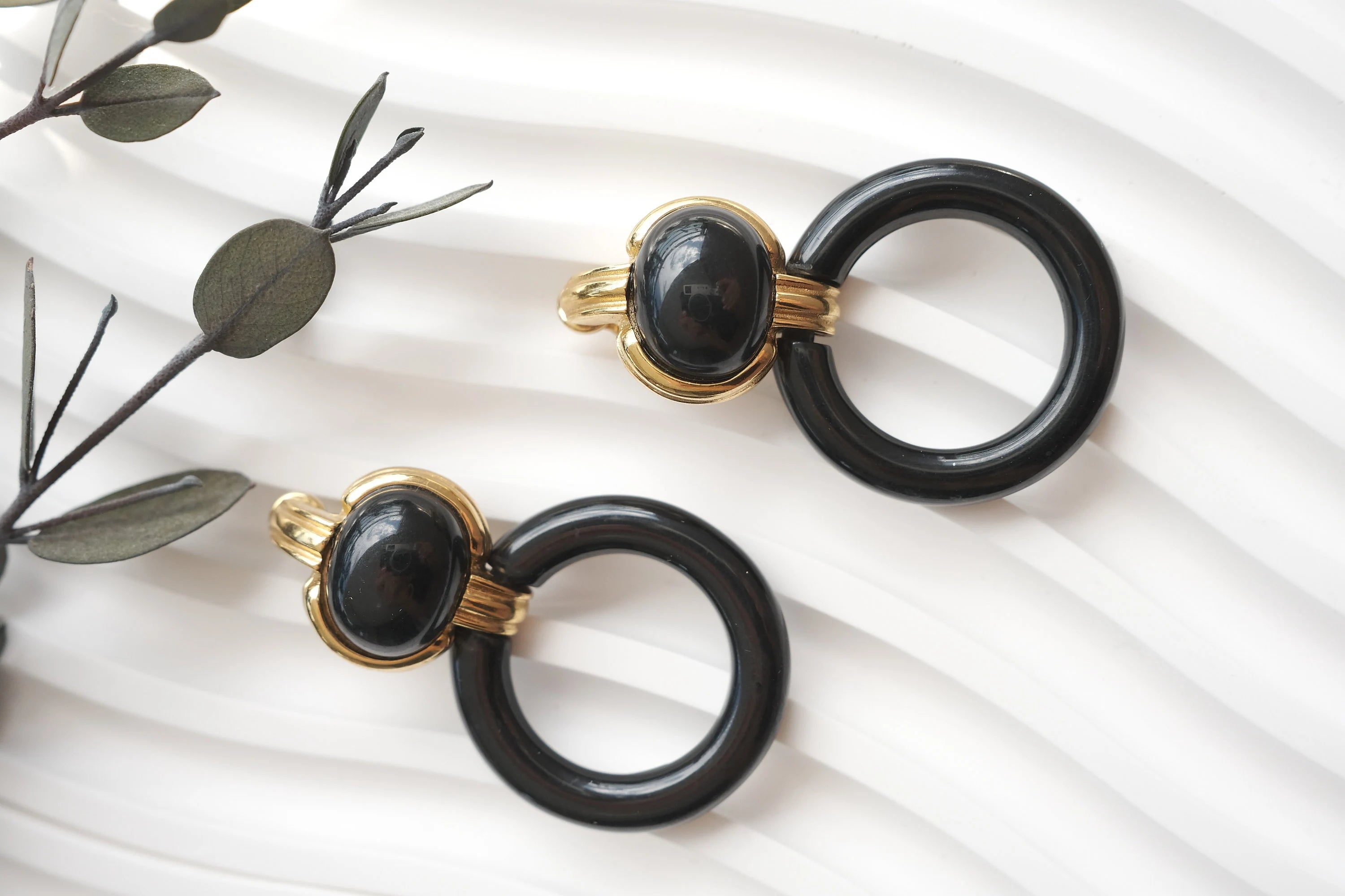 Vintage Givenchy Earrings, Gold Tone Earrings, Vintage Dangle Earrings, black  Earrings, Vintage Givenchy hoop  Earrings, Gift for her