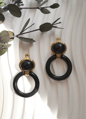 Vintage Givenchy Earrings, Gold Tone Earrings, Vintage Dangle Earrings, black  Earrings, Vintage Givenchy hoop  Earrings, Gift for her