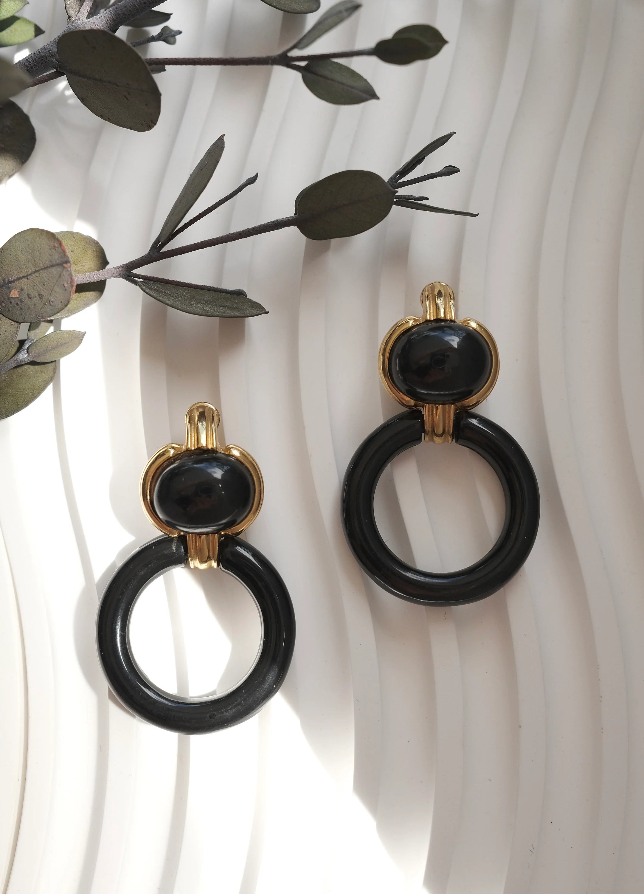 Vintage Givenchy Earrings, Gold Tone Earrings, Vintage Dangle Earrings, black  Earrings, Vintage Givenchy hoop  Earrings, Gift for her