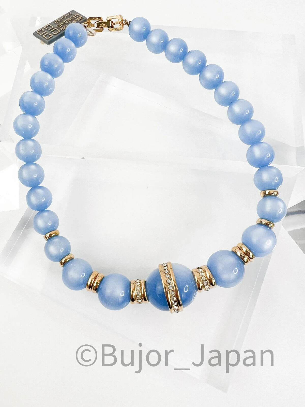 Givenchy Vintage necklace Blue Glass Lucite choker  beaded Rhinestone Gold  necklace choker, Chain Necklace, Gift for her, Jewelry for women