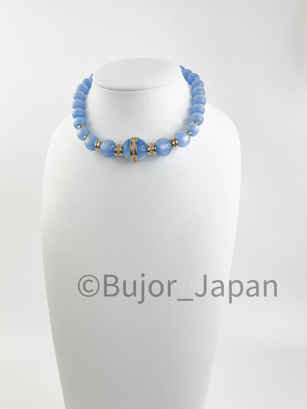 Givenchy Vintage necklace Blue Glass Lucite choker  beaded Rhinestone Gold  necklace choker, Chain Necklace, Gift for her, Jewelry for women