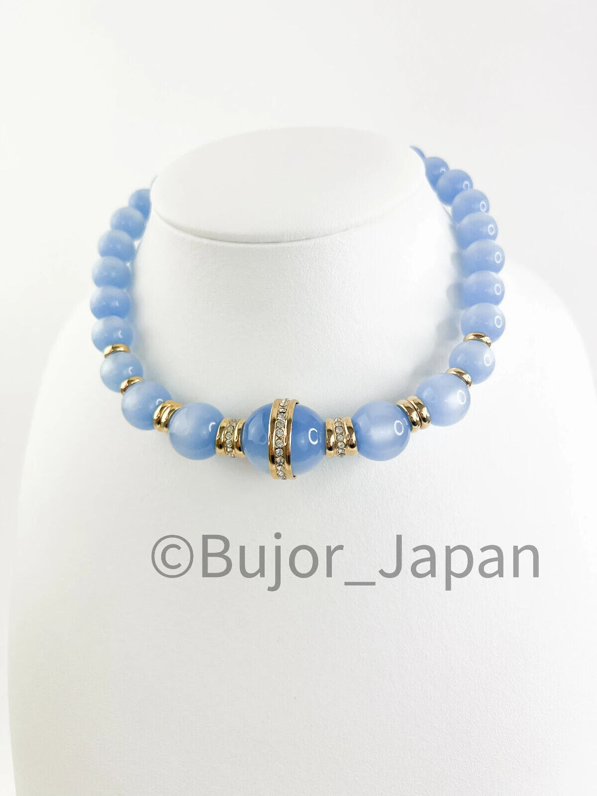 Givenchy Vintage necklace Blue Glass Lucite choker  beaded Rhinestone Gold  necklace choker, Chain Necklace, Gift for her, Jewelry for women