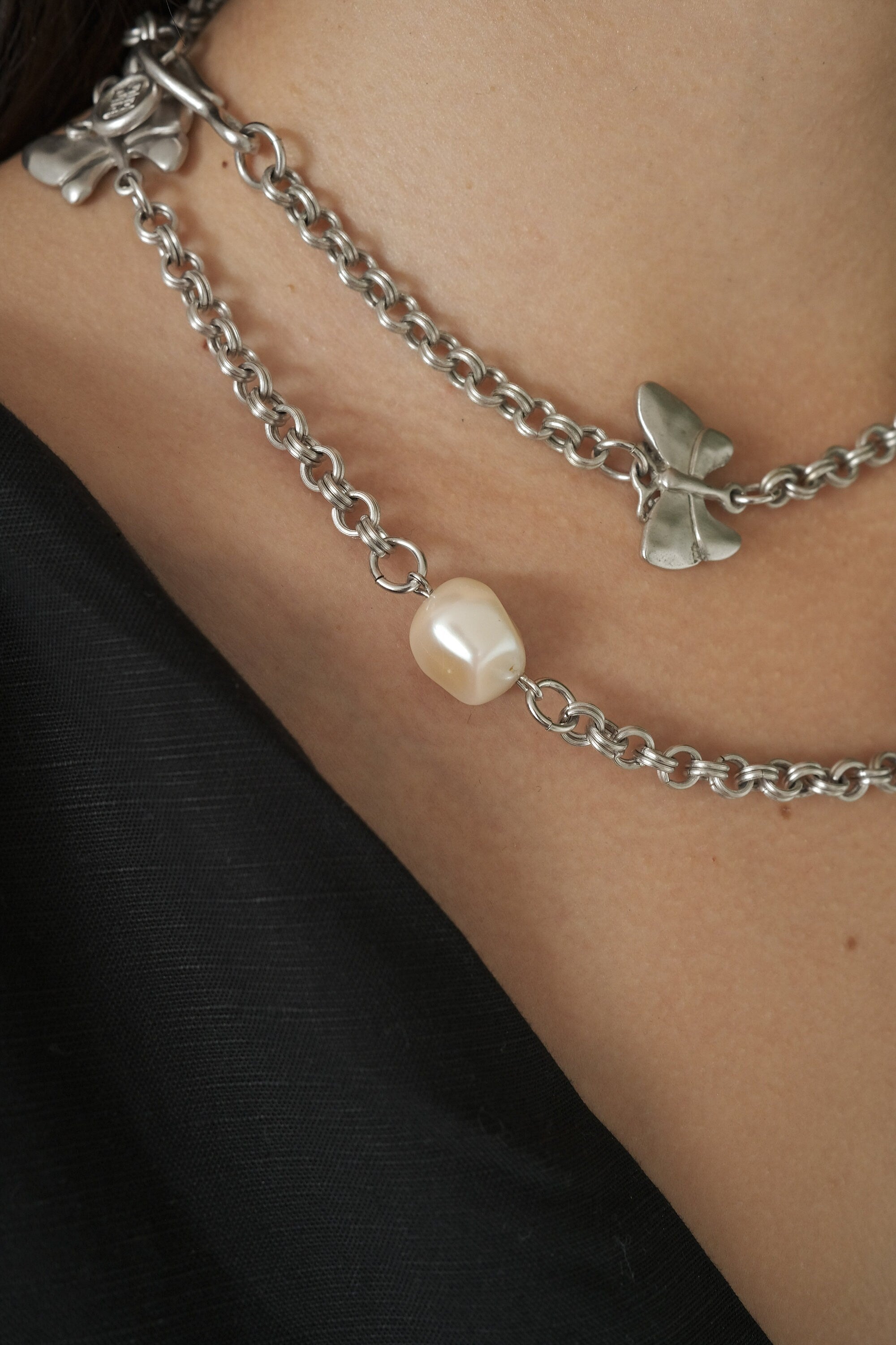 Vintage Givenchy Necklace, Silver  Tone Necklace, Jewelry necklace, Long Necklace, butterfly Charms Classic, Vintage Jewelry, Gift for her