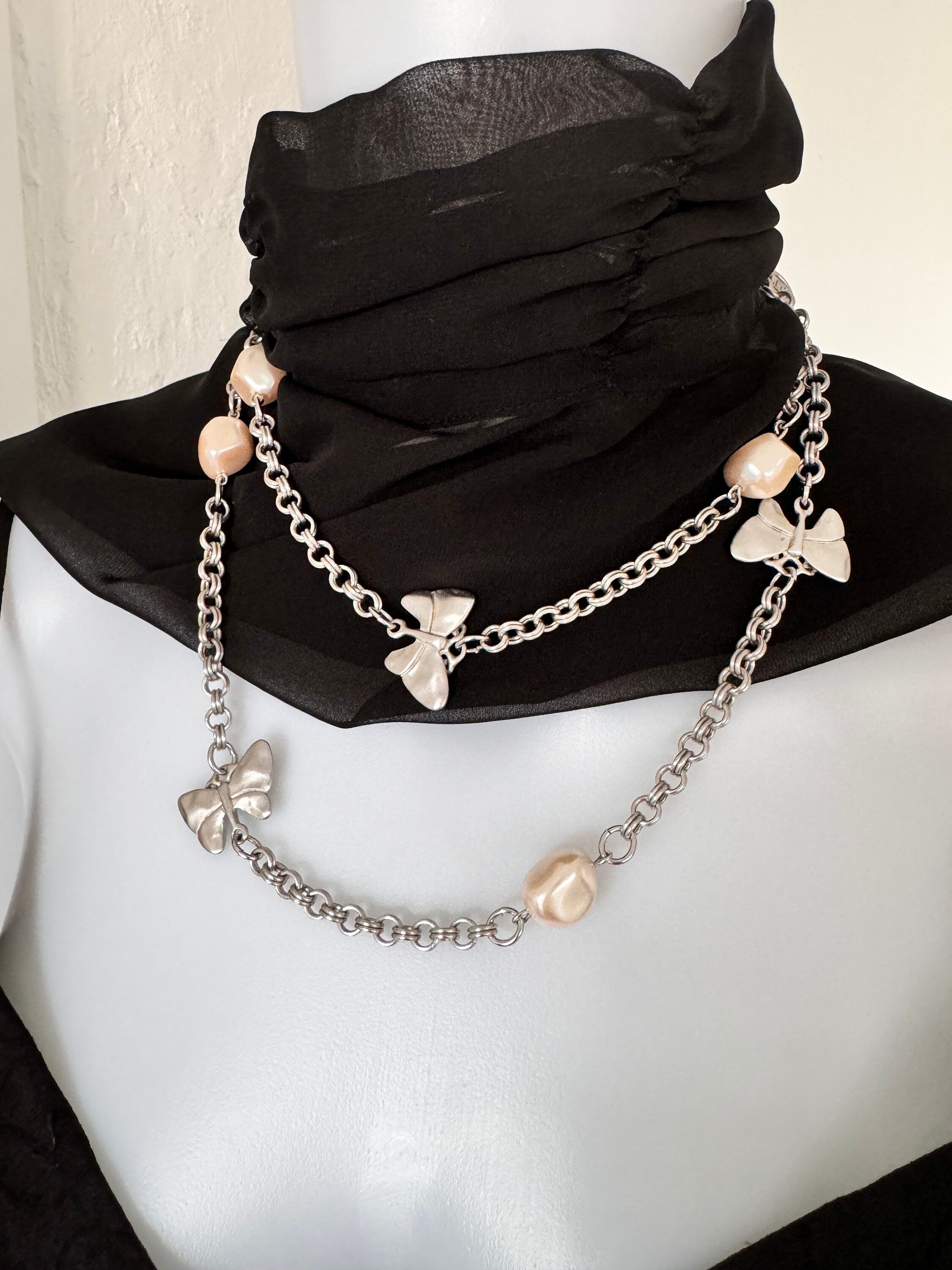 Vintage Givenchy Necklace, Silver  Tone Necklace, Jewelry necklace, Long Necklace, butterfly Charms Classic, Vintage Jewelry, Gift for her
