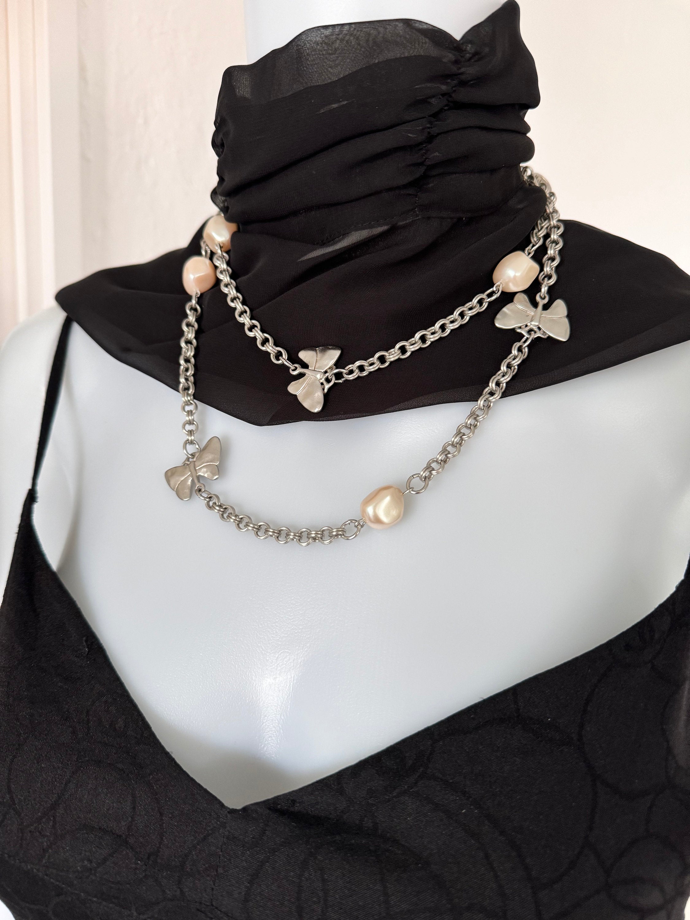 Vintage Givenchy Necklace, Silver  Tone Necklace, Jewelry necklace, Long Necklace, butterfly Charms Classic, Vintage Jewelry, Gift for her