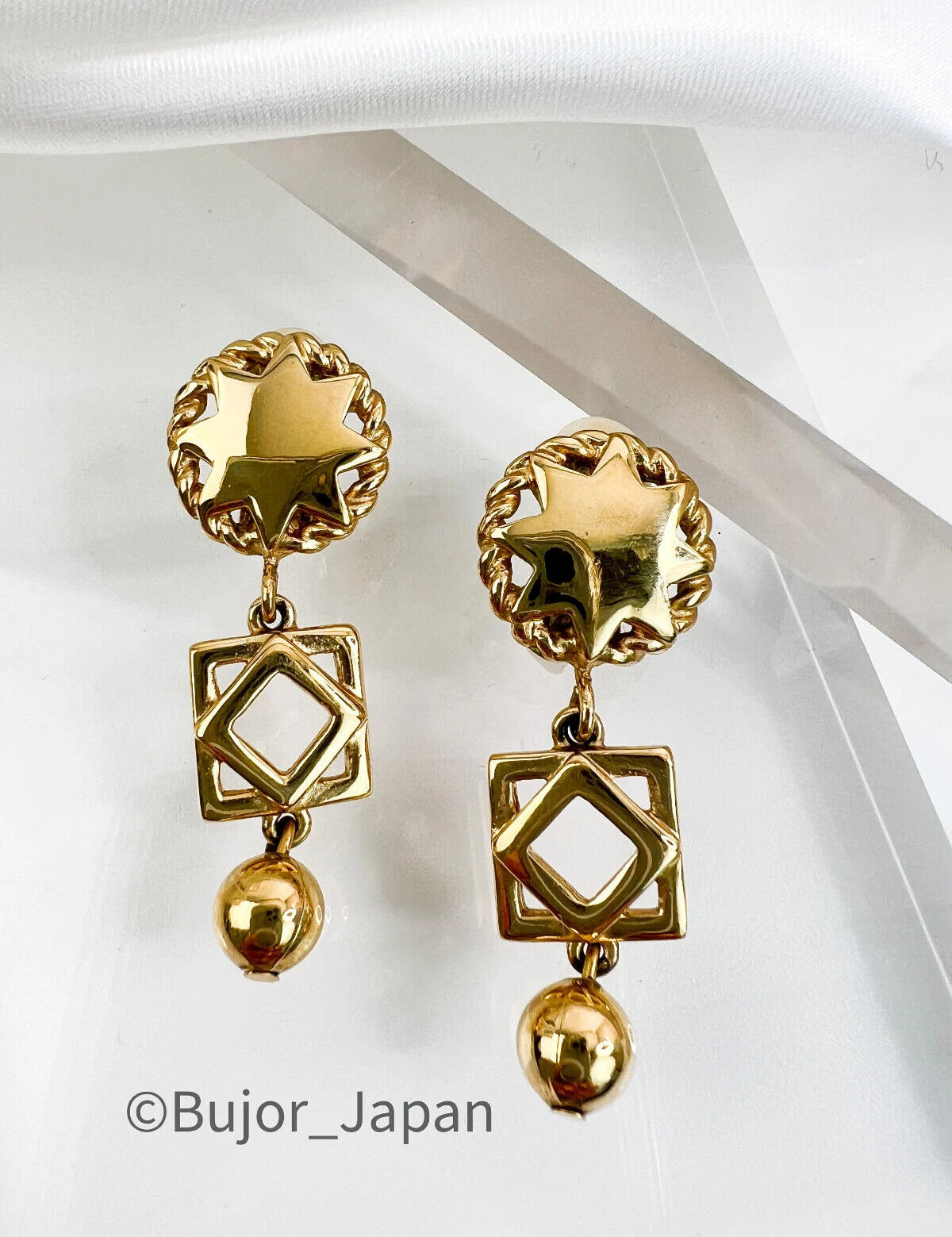 Givenchy Vintage Earrings, Gold Tone Dangling Earrings, Drop Earrings, Openwork Star Charm Earrings, Cute Earrings, Jewelry for Women