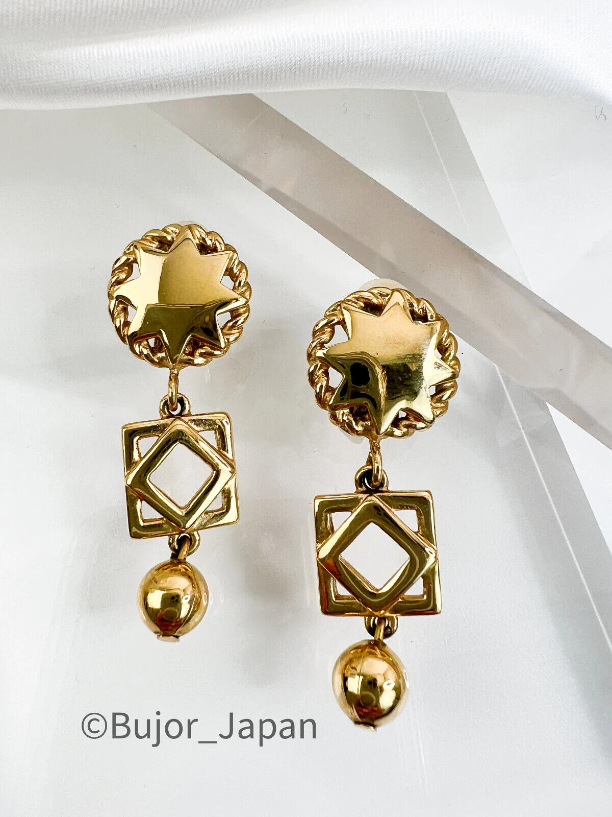 Givenchy Vintage Earrings, Gold Tone Dangling Earrings, Drop Earrings, Openwork Star Charm Earrings, Cute Earrings, Jewelry for Women