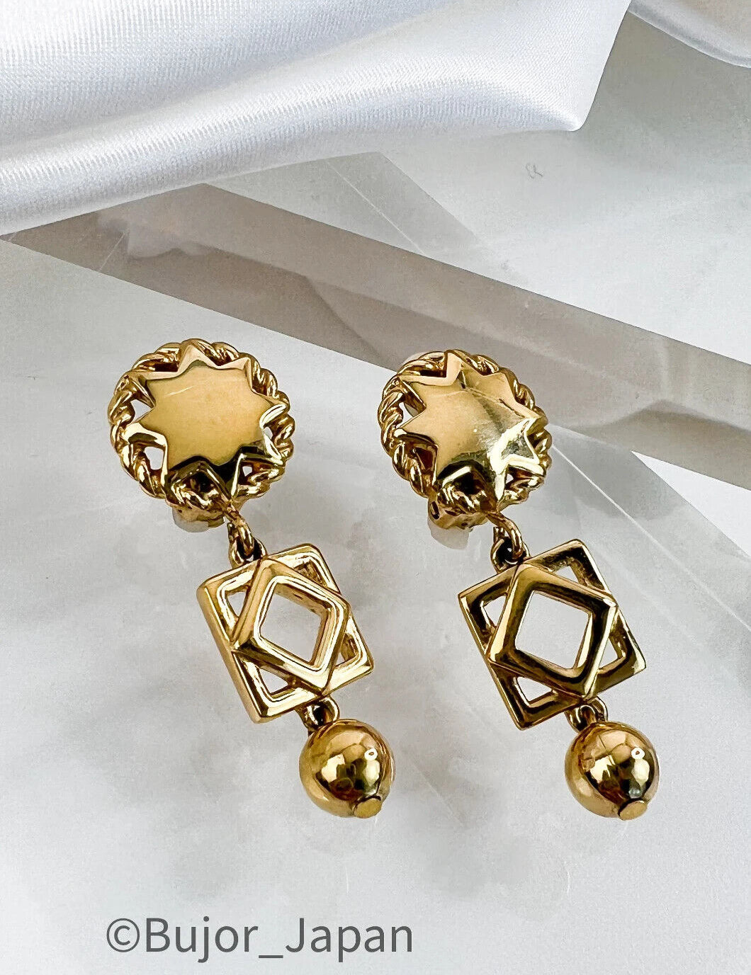 Givenchy Vintage Earrings, Gold Tone Dangling Earrings, Drop Earrings, Openwork Star Charm Earrings, Cute Earrings, Jewelry for Women