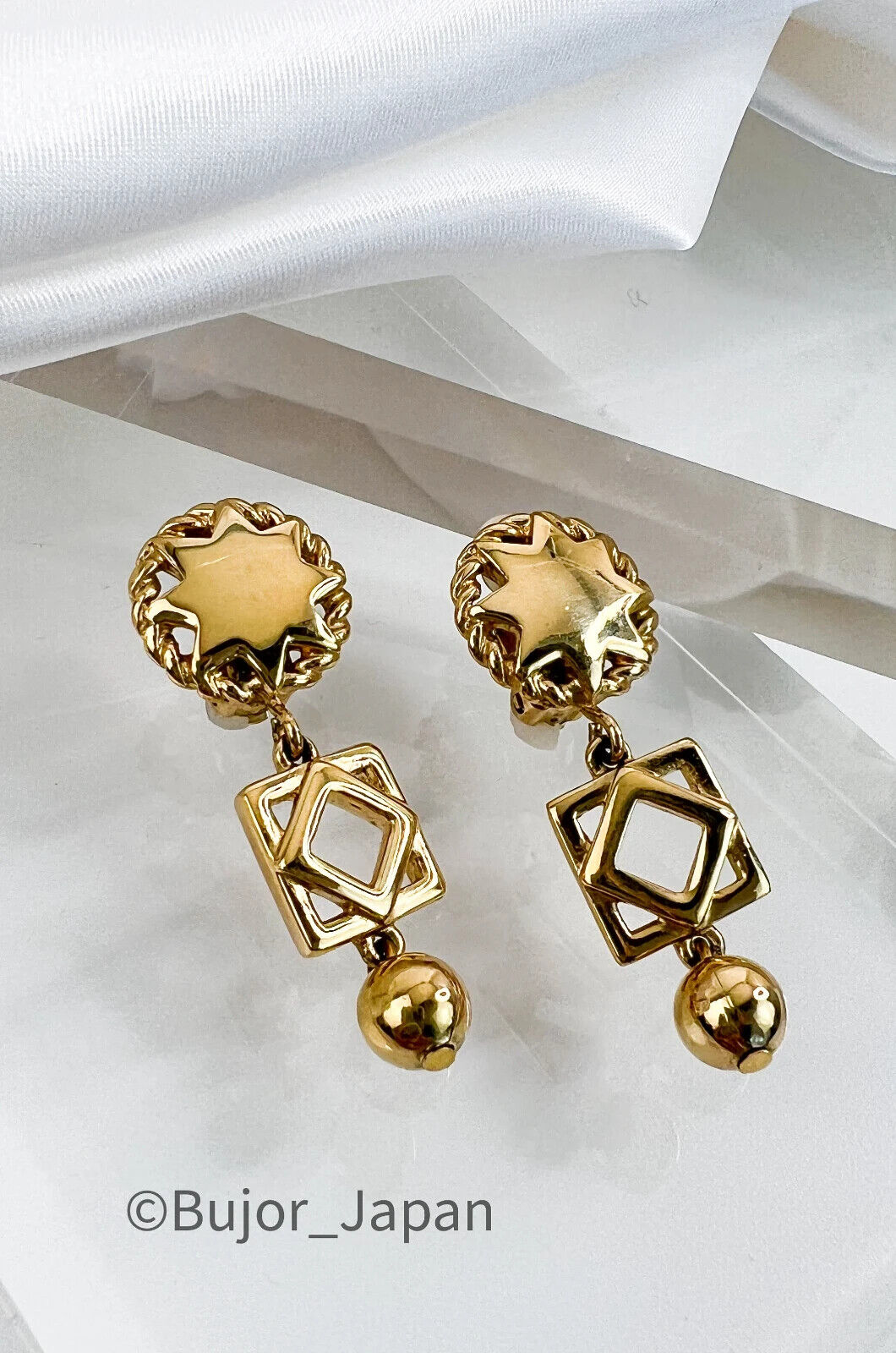 Givenchy Vintage Earrings, Gold Tone Dangling Earrings, Drop Earrings, Openwork Star Charm Earrings, Cute Earrings, Jewelry for Women