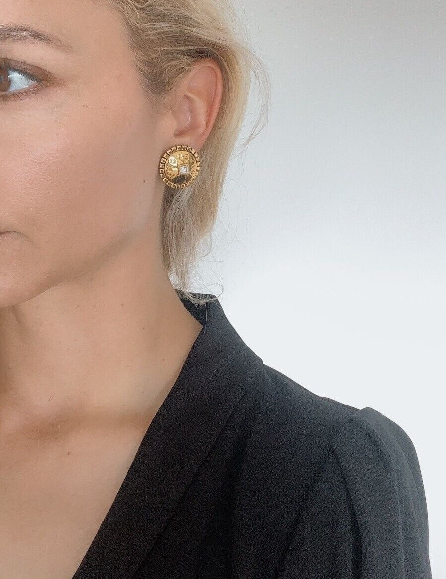 Givenchy Earrings, Vintage Earrings, Round Earrings, Coin Earrings, Bridal Jewelry, Gold round medal, Wedding Jewelry, Jewelry for Women