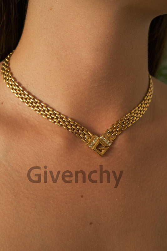 Vintage Givenchy Necklace, Vintage Gold Tone Necklace, Logo Necklace, Vintage Choker Necklace, Jewelry for Women, Gold Chain, Gift for her