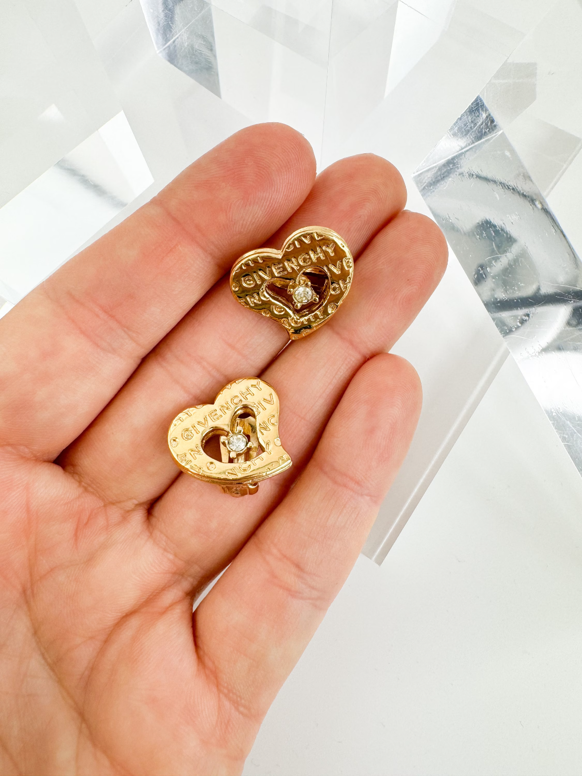 Givenchy Vintage Small Heart Charm Earrings, Gold Tone Earrings, Heart Earrings, Minimalist Earrings Cute Earrings, Gift for her