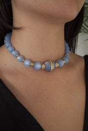 Givenchy Vintage necklace Blue Glass Lucite choker  beaded Rhinestone Gold  necklace choker, Chain Necklace, Gift for her, Jewelry for women