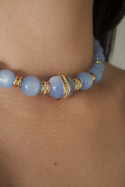 Givenchy Vintage necklace Blue Glass Lucite choker  beaded Rhinestone Gold  necklace choker, Chain Necklace, Gift for her, Jewelry for women