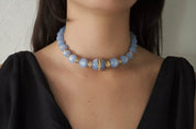 Givenchy Vintage necklace Blue Glass Lucite choker  beaded Rhinestone Gold  necklace choker, Chain Necklace, Gift for her, Jewelry for women