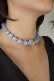 Givenchy Vintage necklace Blue Glass Lucite choker  beaded Rhinestone Gold  necklace choker, Chain Necklace, Gift for her, Jewelry for women