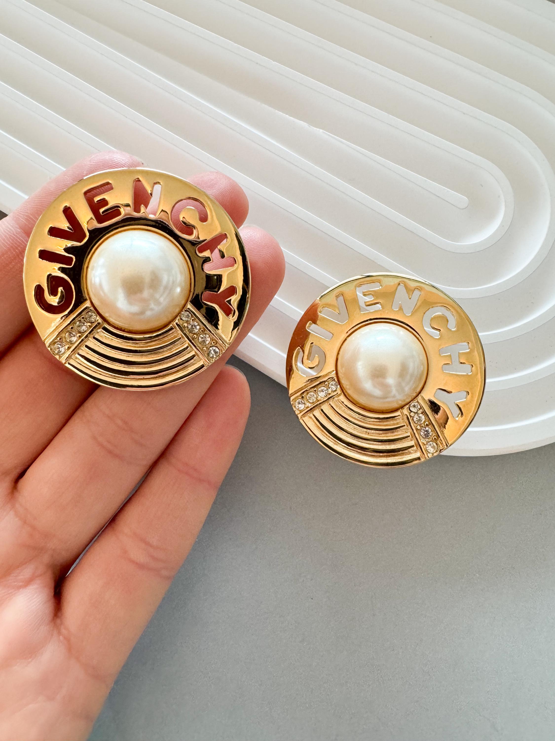 Vintage Givenchy Earrings, Logo Gold Tone Earrings, Clip on Earrings, large minimalist earrings , Gift for her, Vintage Earrings massive
