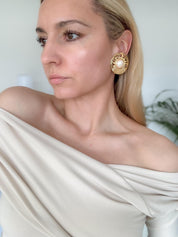 Vintage Givenchy Earrings, Logo Gold Tone Earrings, Clip on Earrings, large minimalist earrings , Gift for her, Vintage Earrings massive