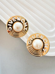 Vintage Givenchy Earrings, Logo Gold Tone Earrings, Clip on Earrings, large minimalist earrings , Gift for her, Vintage Earrings massive