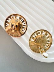 Vintage Givenchy Earrings, Logo Gold Tone Earrings, Clip on Earrings, large minimalist earrings , Gift for her, Vintage Earrings massive