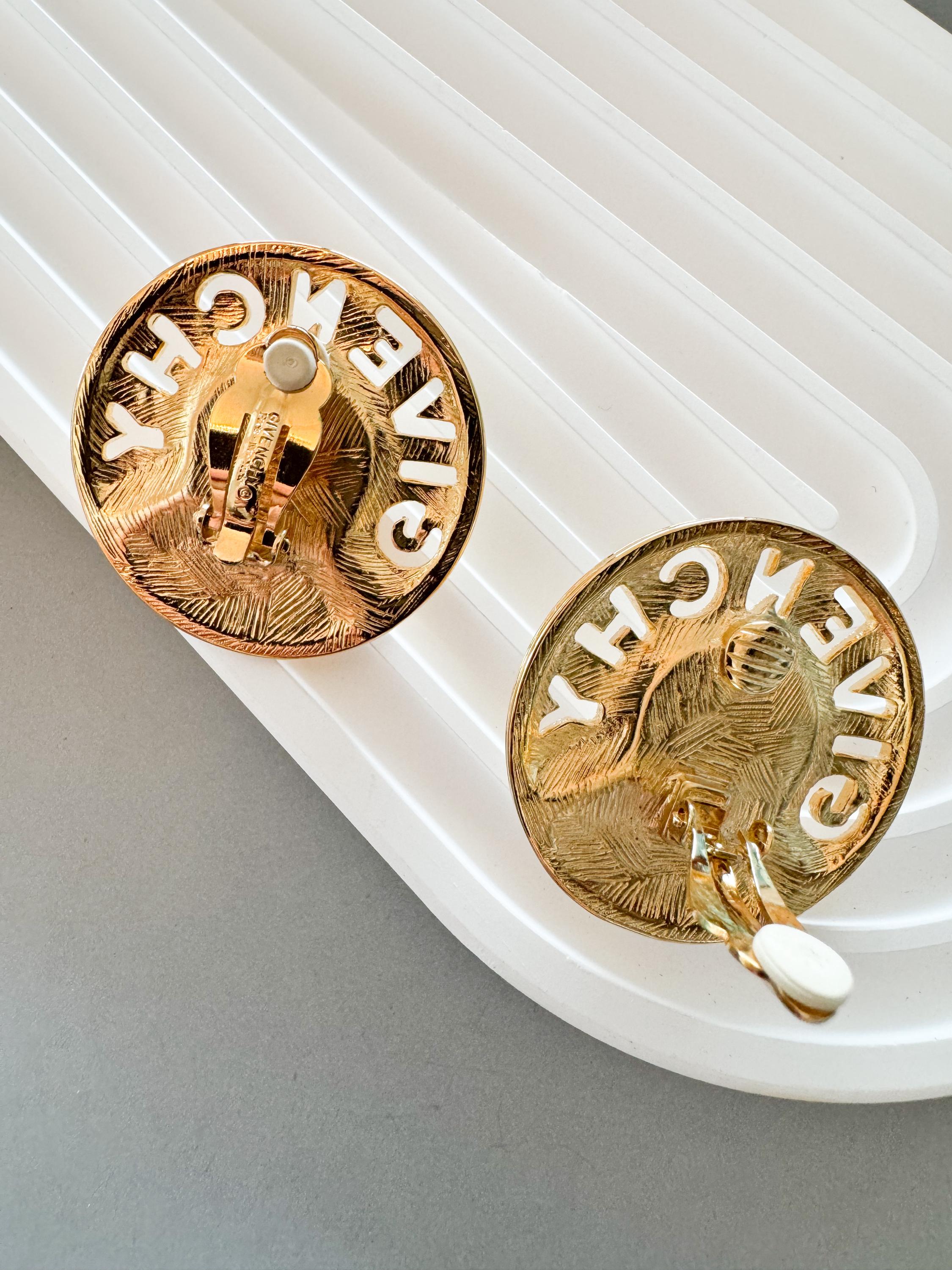 Vintage Givenchy Earrings, Logo Gold Tone Earrings, Clip on Earrings, large minimalist earrings , Gift for her, Vintage Earrings massive