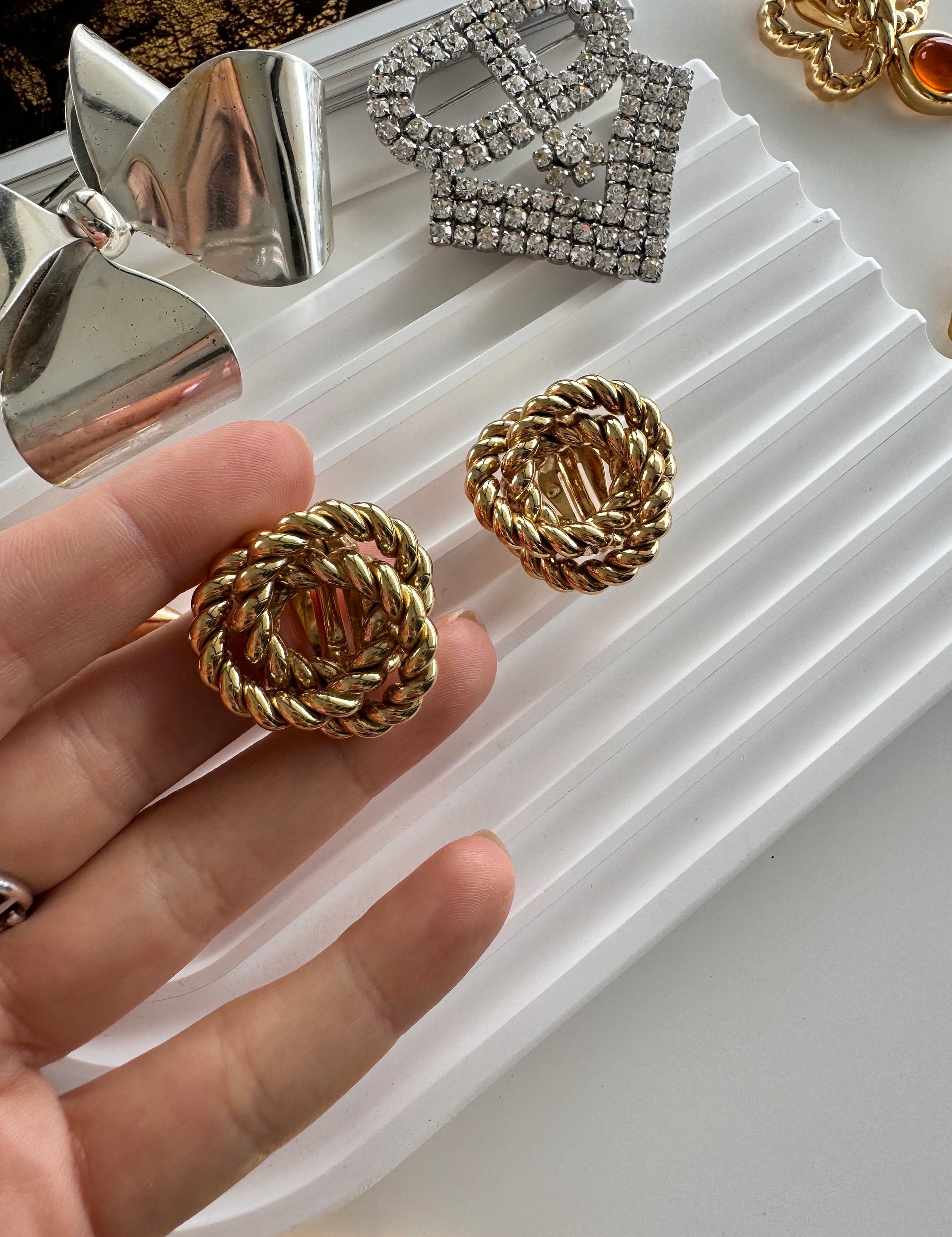 Vintage Givenchy Earrings, Givenchy Gold  rope Earrings Clip on Earrings, fashion earrings, gift for her, Bridal Earrings, Vintage Earrings