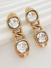 Authentic Vintage Givenchy gold crystal dangle clip-on earrings signed Paris New York