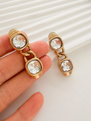 Authentic Vintage Givenchy gold crystal dangle clip-on earrings signed Paris New York