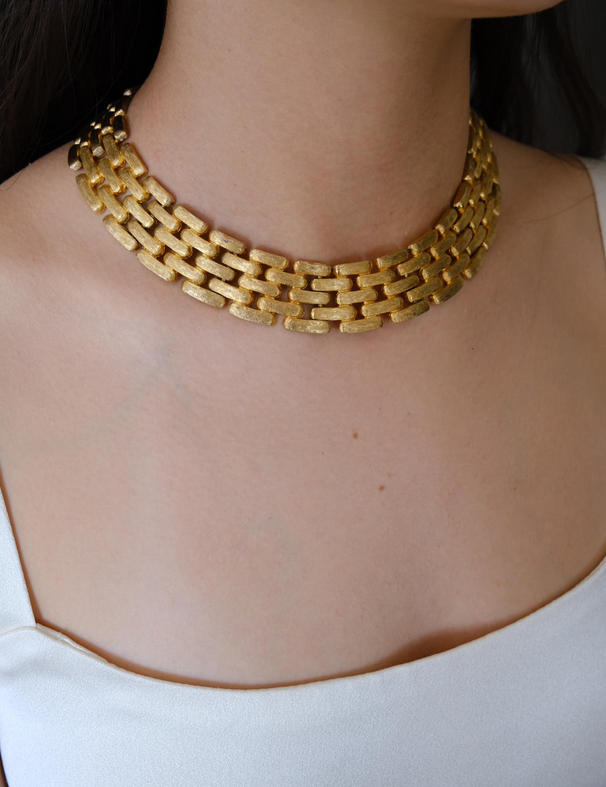 Vintage Givenchy gold plated 5 row choker necklace with articulated link design