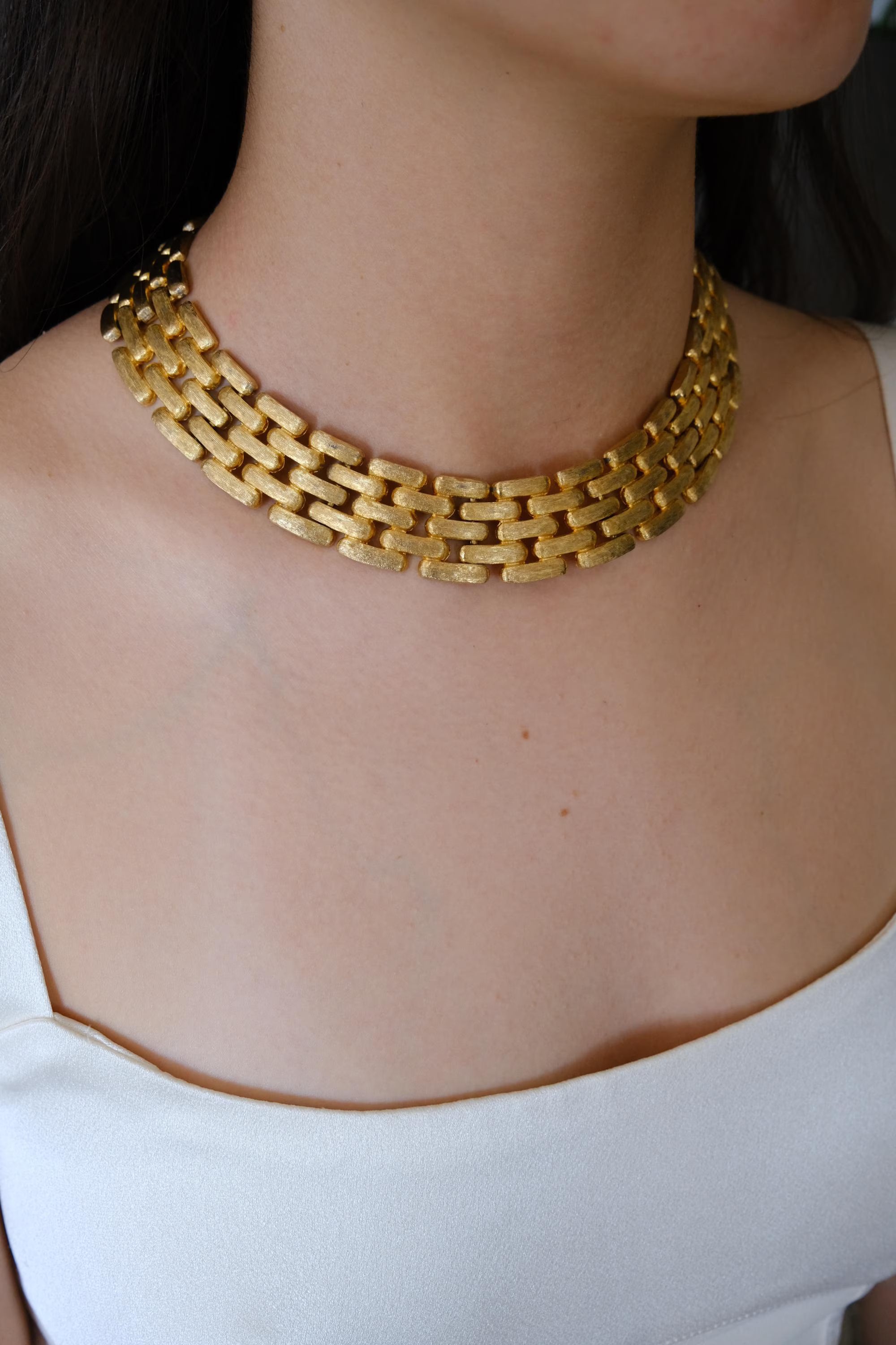 Vintage Givenchy gold plated 5 row choker necklace with articulated link design