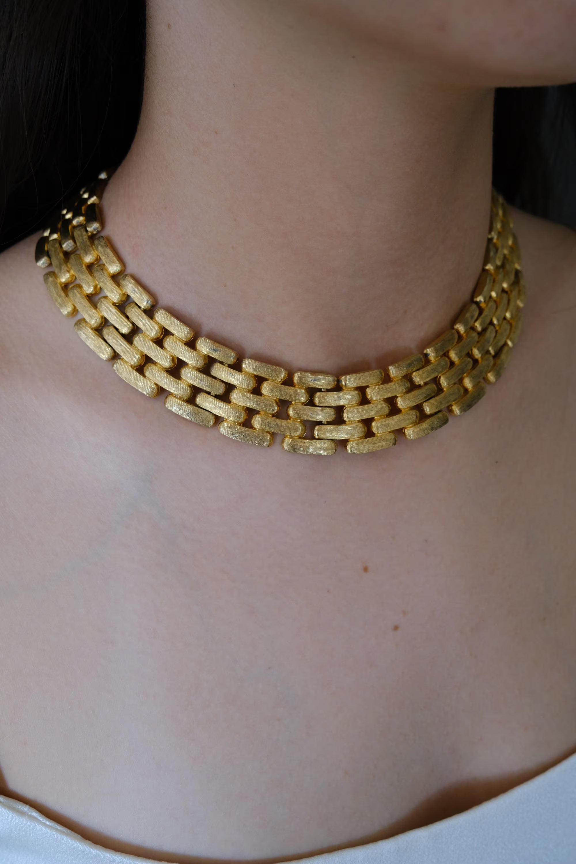 Vintage Givenchy gold plated choker necklace worn as elegant bridal jewelry