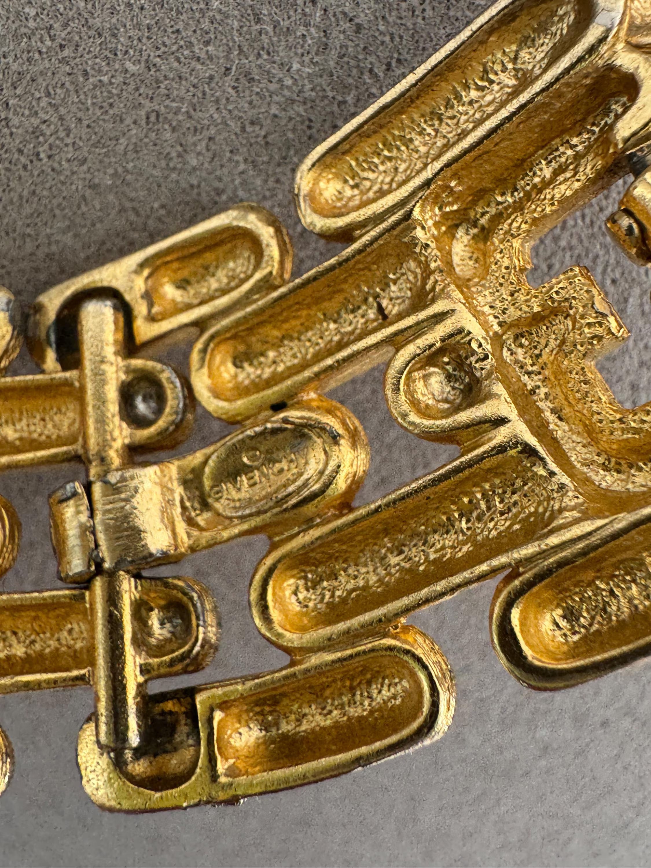 Close-up of Vintage Givenchy gold plated articulated link choker necklace