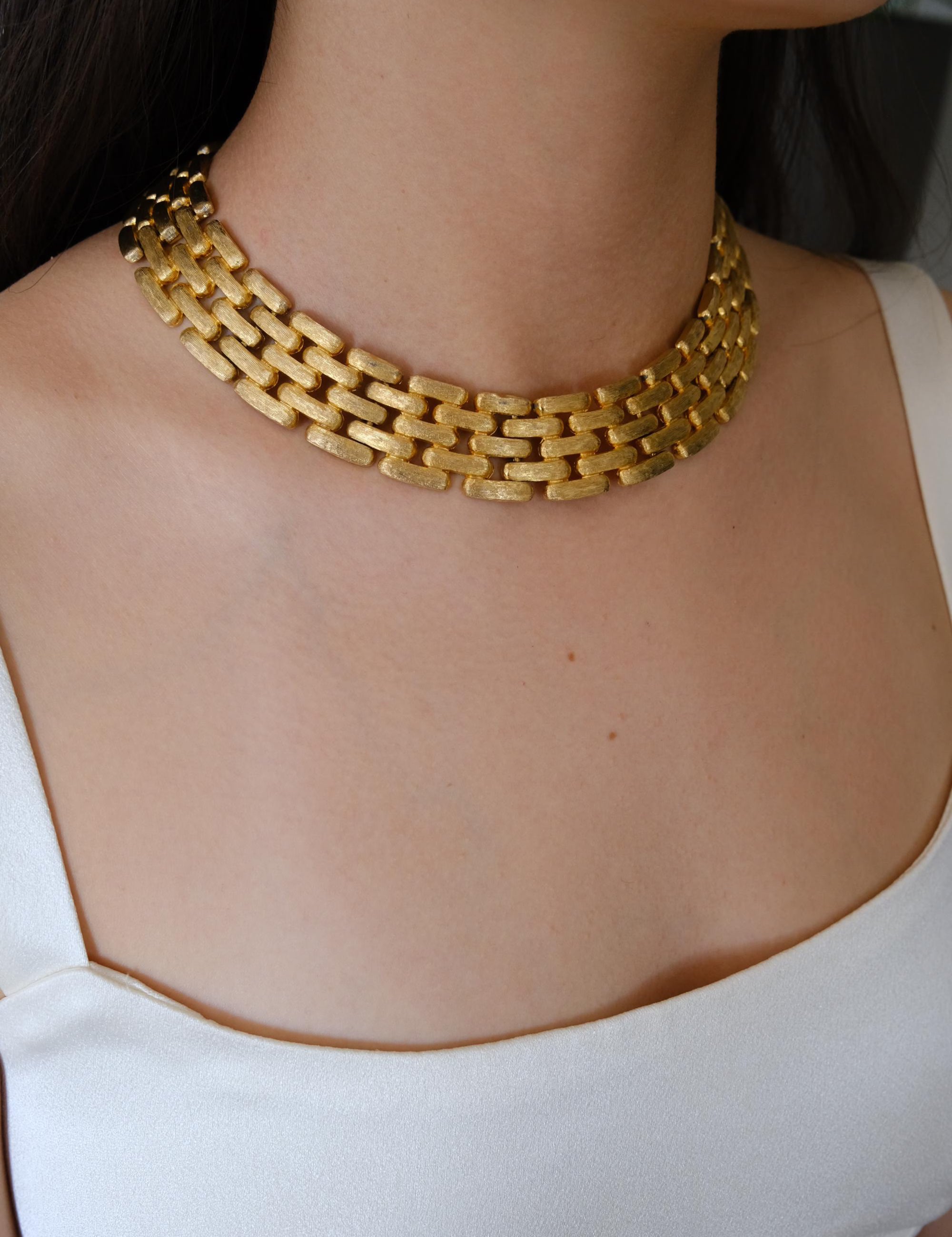 Vintage Givenchy gold plated 5 row choker necklace with articulated link design