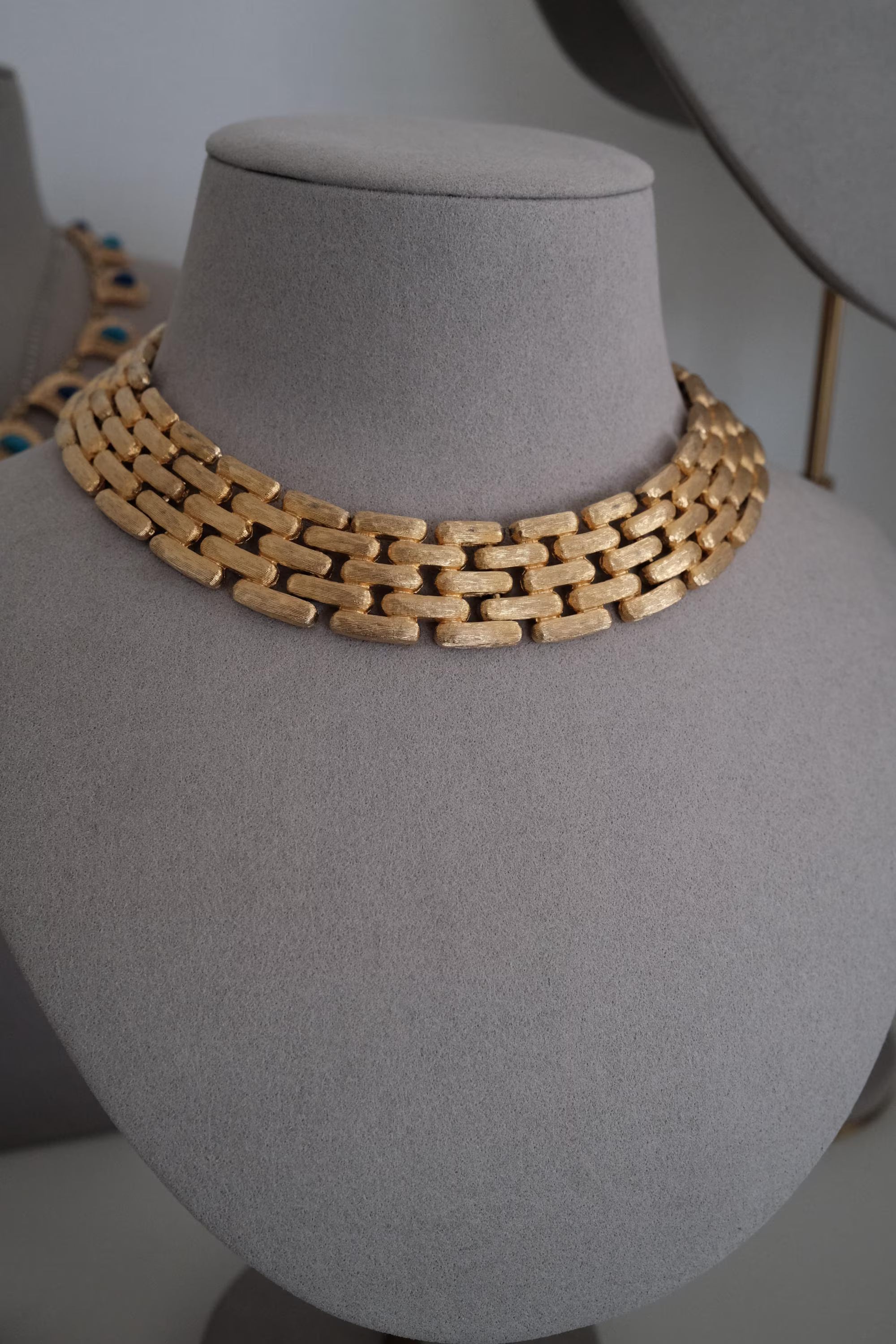 Vintage Givenchy gold plated five row choker necklace with textured finish