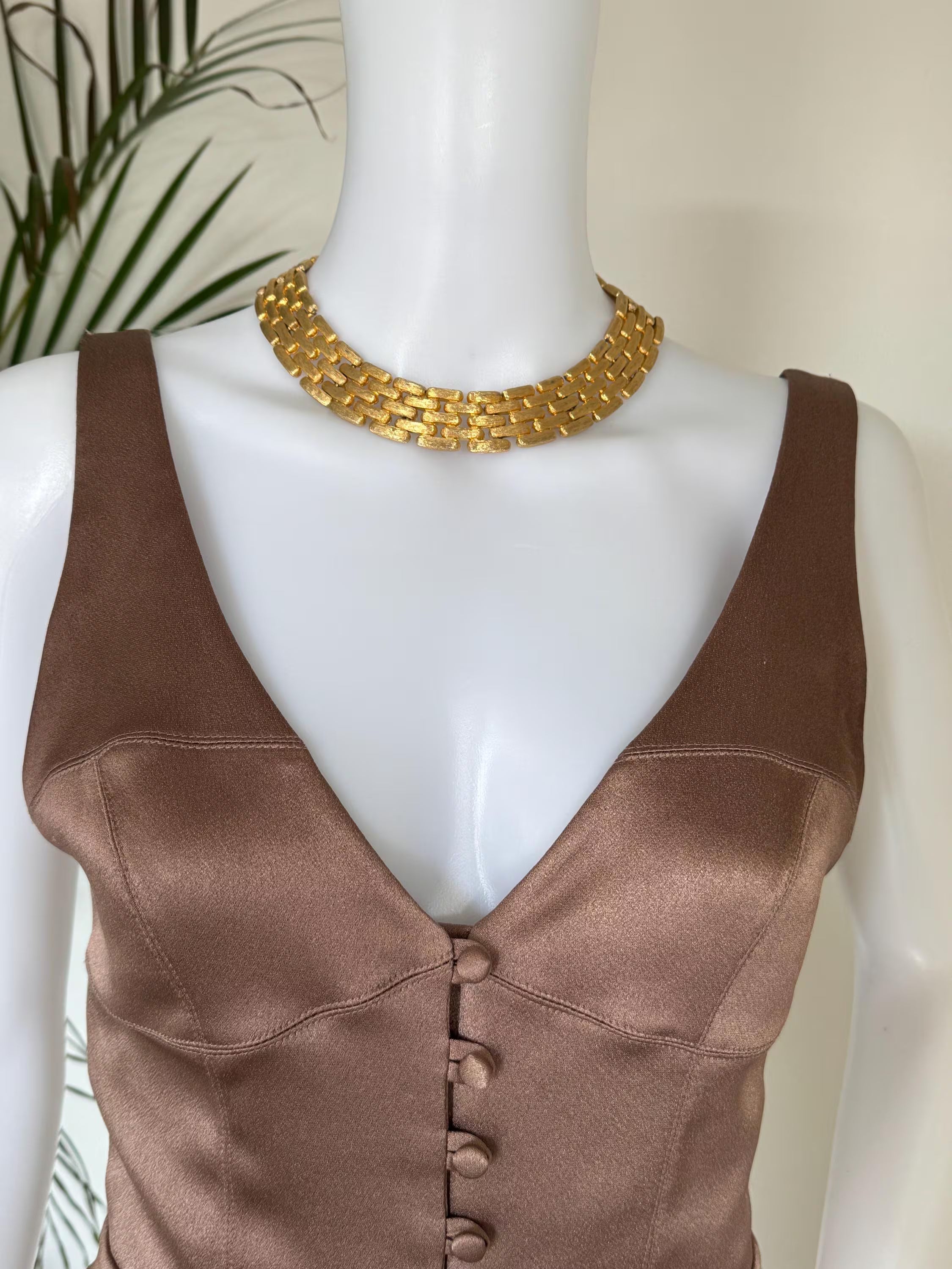 Vintage Givenchy gold plated five row choker necklace with textured finish