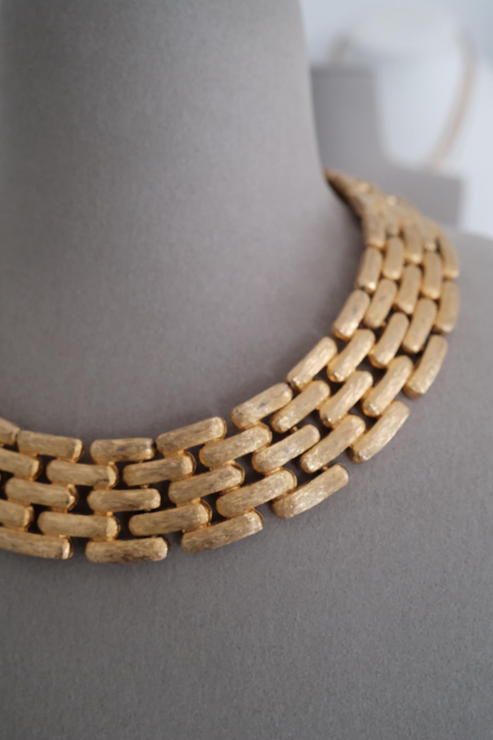 Vintage Givenchy gold plated five row choker necklace with textured finish