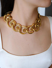 Vintage Givenchy gold plated crystal ring link openwork choker necklace