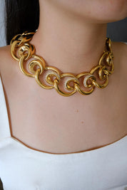Vintage Givenchy bold statement gold plated ring link choker necklace