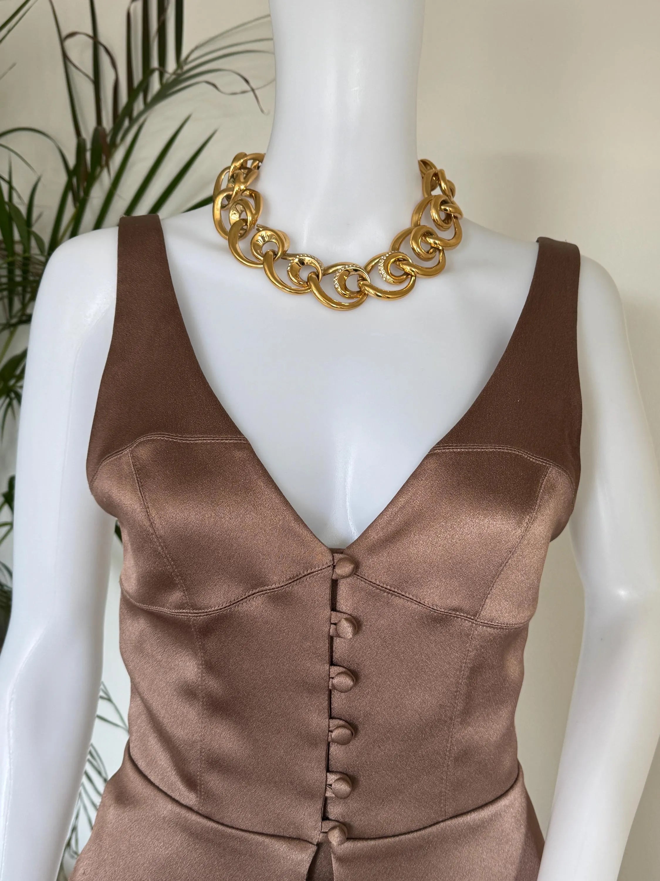 Vintage Givenchy bold statement gold plated ring link choker necklace