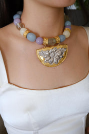 Vintage Givenchy gold plated pastel bead choker necklace with bold oversized beads
