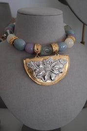 Vintage Givenchy oversized pastel bead choker necklace with articulated links