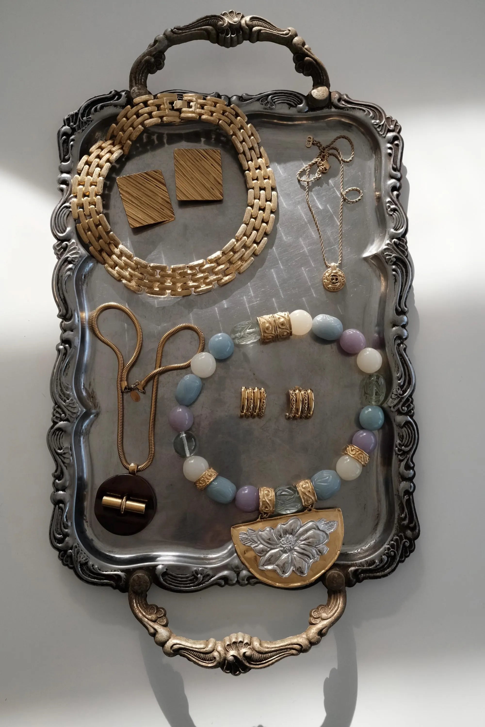 Vintage Givenchy gold plated pastel bead choker necklace with bold oversized beads