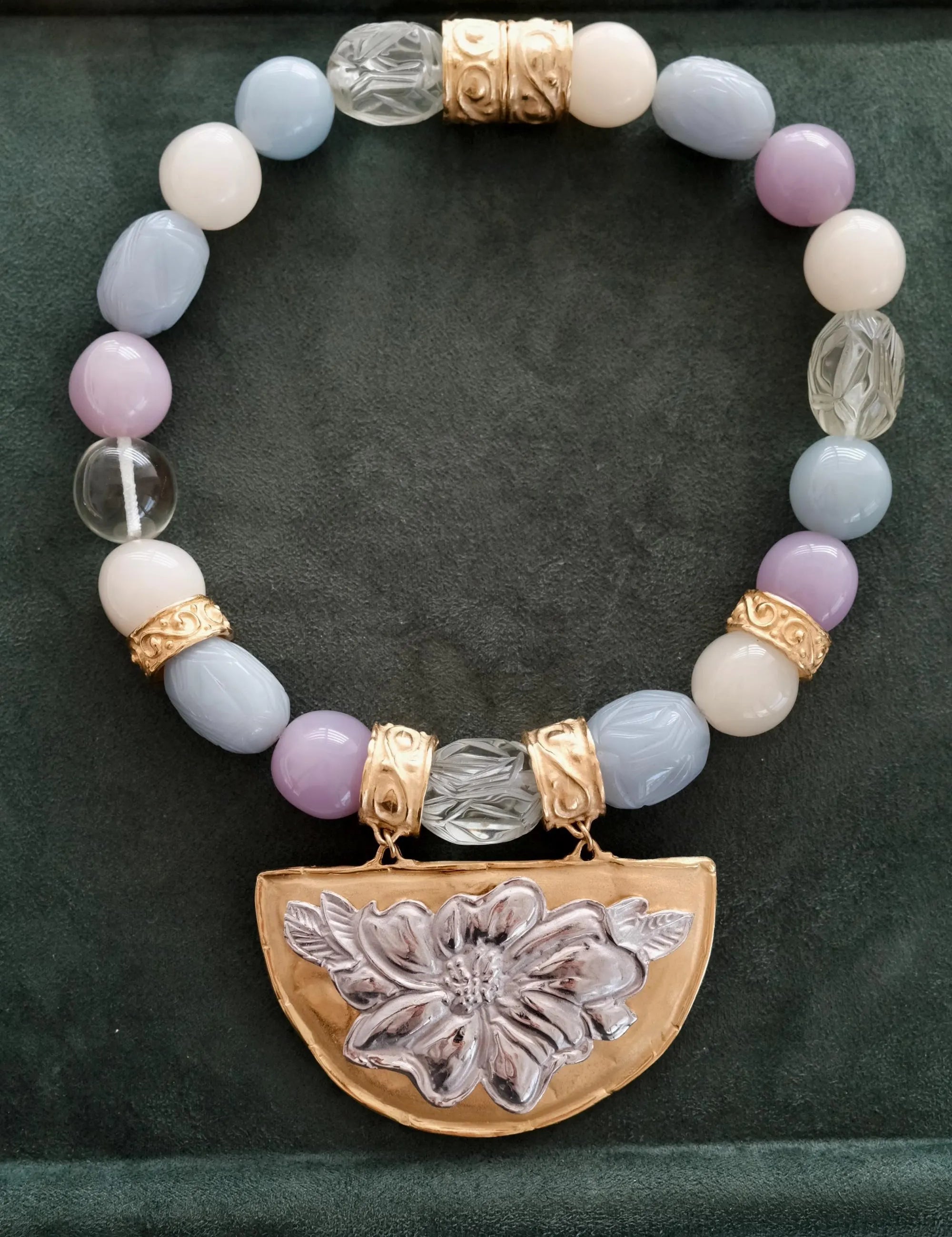 Vintage Givenchy gold plated pastel bead choker necklace with bold oversized beads