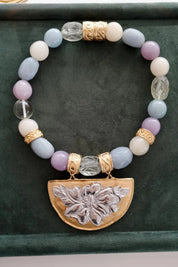 Vintage Givenchy gold plated pastel bead choker necklace with bold oversized beads