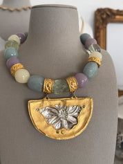 Vintage Givenchy gold plated choker necklace featuring pastel beads and matte finish